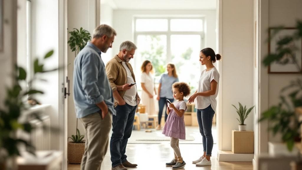 Family greeted by childcare staff during morning drop-off